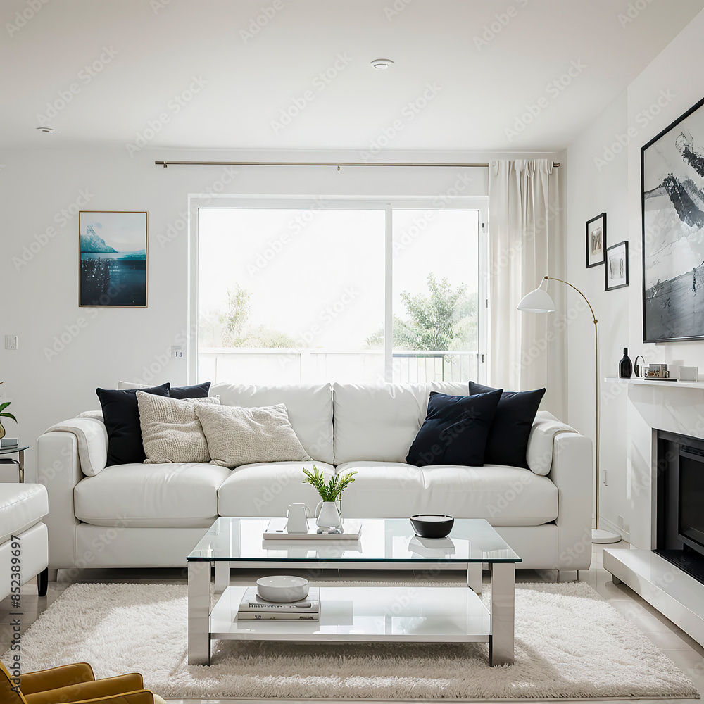 Fototapeta premium modern living room interior design with white sofa