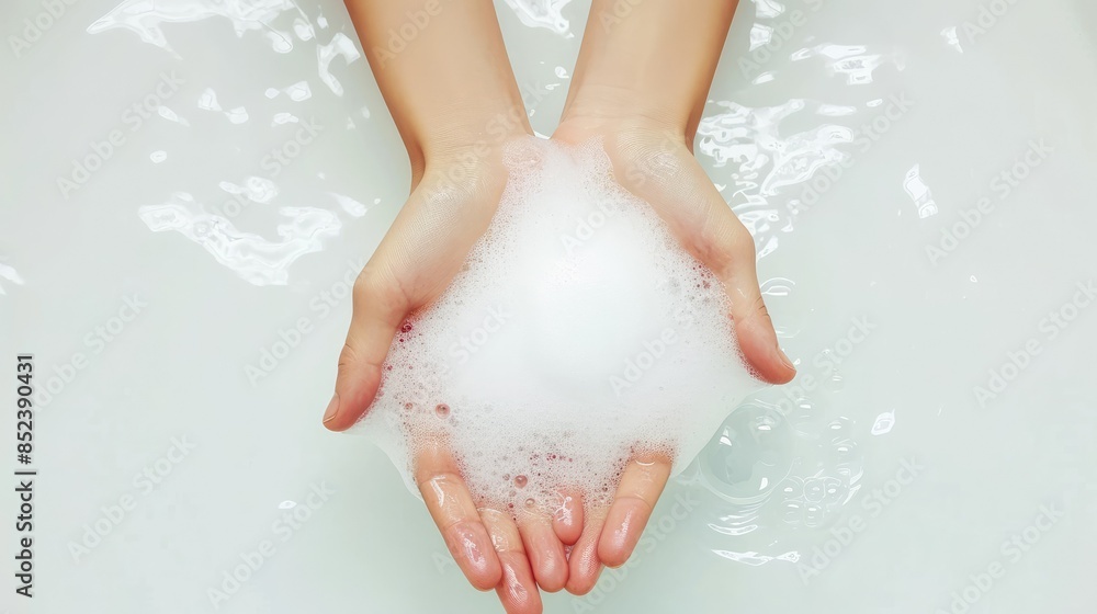Fototapeta premium Hands Washing With Soap in a Sink