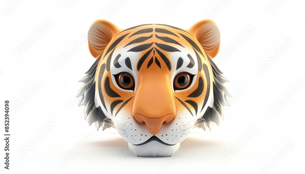 Naklejka premium 3d cartoon tiger head icon isolated on white background