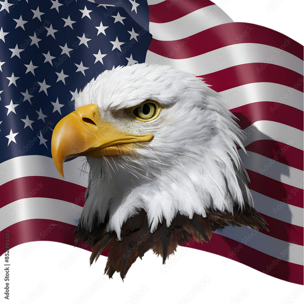 Naklejka premium Bald Eagle With Usa Flag on a Transparent Background