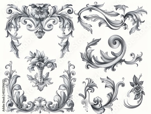 Wallpaper Mural Hand drawn design elements collection. Floral frames, corners, dividers, calligraphic lines, borders, swirls. Illustration in vintage style Torontodigital.ca