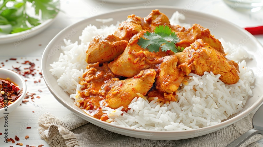 Chicken Curry Rice Red on White Background Chicken Curry Rice Red on White Background