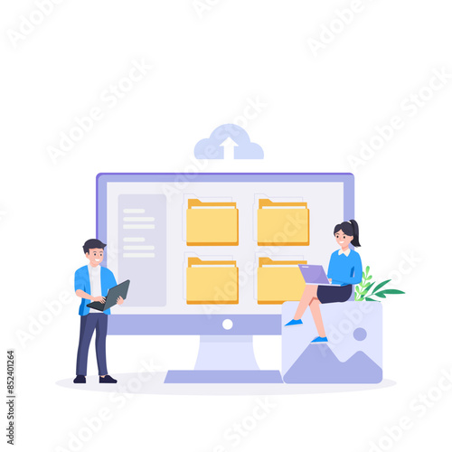 File management concept. Data storage. Folders, documents and media content.
