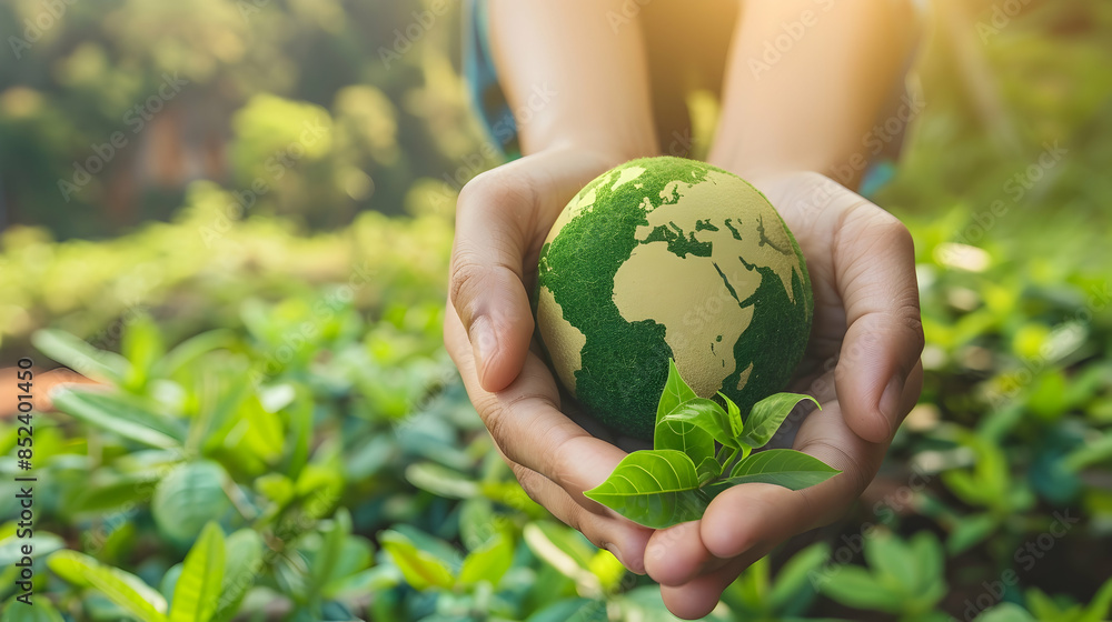 Green Globe and Plant in Hands Illustration Green Globe and Plant in Hands Illustration
