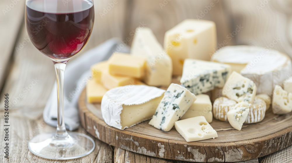 Red Wine with Assorted Cheeses, Grapes, and Olives on Wooden Table with Copy Space Red Wine with Assorted Cheeses, Grapes, and Olives on Wooden Table with Copy Space