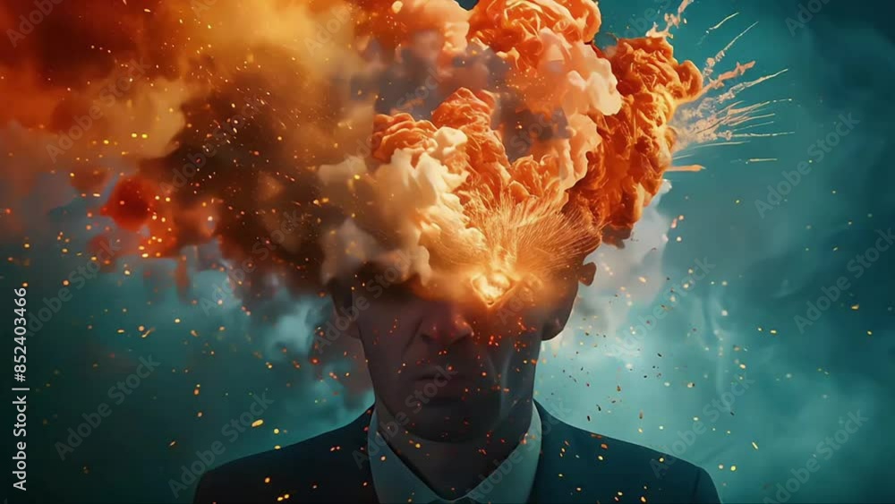 Mind Explotion Mind-blowing idea, head explosion illustration of businessman in chaos ...