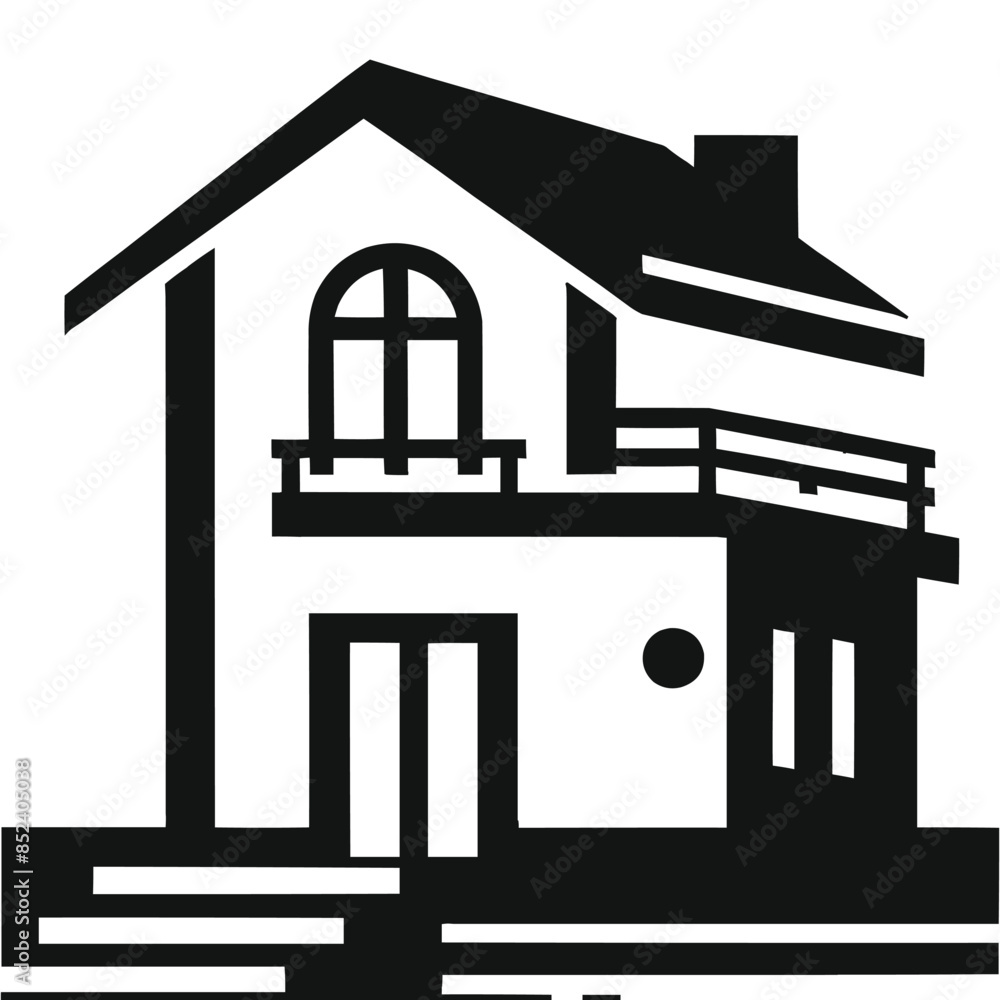 House silhouette with trees on background flat vector illustration, Minimal House on white background House silhouette with trees on background flat vector illustration, Minimal House on white background