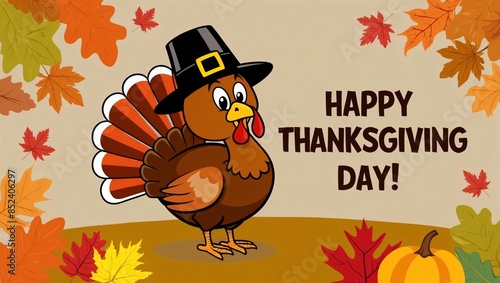 Happy Thanksgiving Day Cartoon Turkey Illustration photo