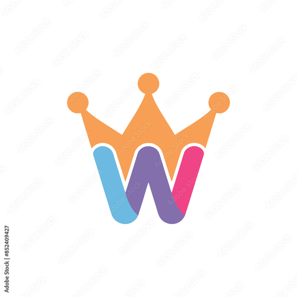 Illustration of the Letter W with a Modern Crown Symbol Illustration of the Letter W with a Modern Crown Symbol
