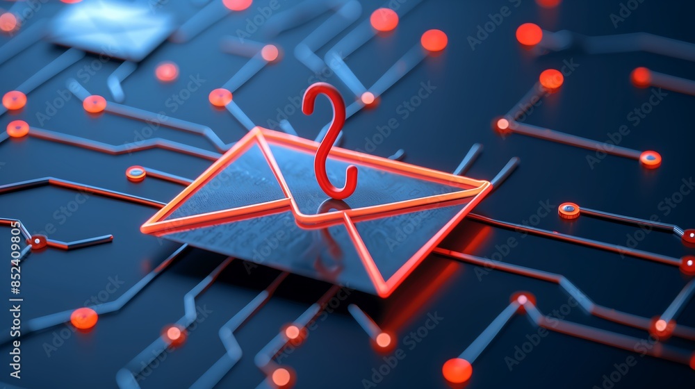 Concept email phishing, digital threat with red phishing hook from ...