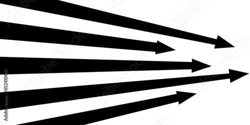 Black on white abstract perspective line stripes arrow with 3d dimensional effect isolated on white.	