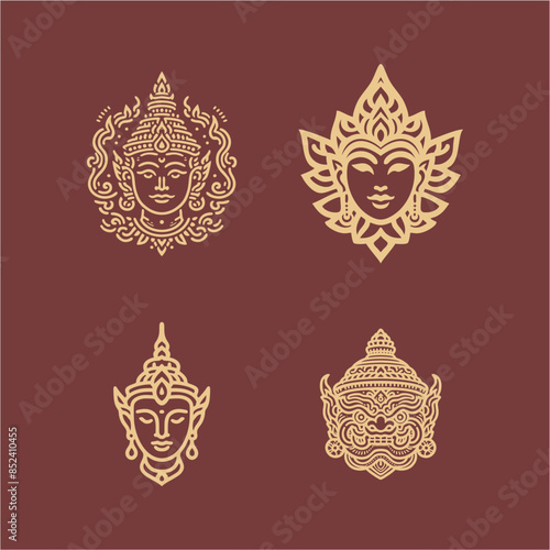 Buddha Characters Of Ramayana Thai Art Background Pattern Vector photo