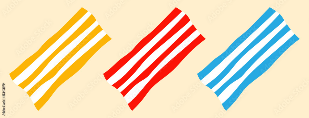 Beach towel, set of isolated beach towels. Beach towel icon. Vector, design illustration. Vector. Beach towel, set of isolated beach towels. Beach towel icon. Vector, design illustration. Vector.