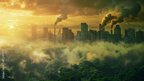 Smog Over City Skyline Illustration