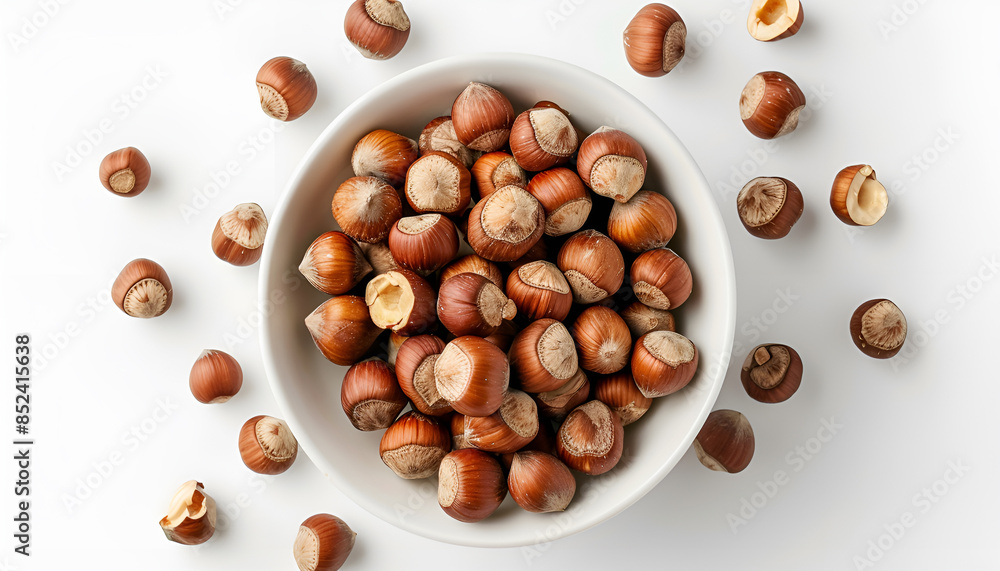 white bowl with raw hazelnut kernels on a white background. Bowl with tasty organic hazelnuts on white background white bowl with raw hazelnut kernels on a white background. Bowl with tasty organic hazelnuts on white background