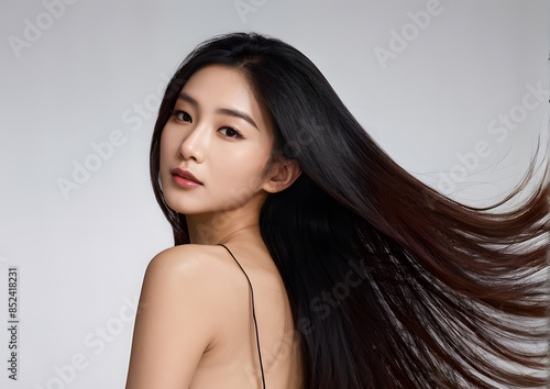 A woman with long hair is posing for a photo