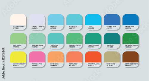 Laguna Color Palette, Laguna Color Guide Palette with Color Names. Catalog Samples of Laguna with RGB HEX codes and Names. Laguna Colors Palette Vector, Plastic, Metal and Paint Color Palette Vector