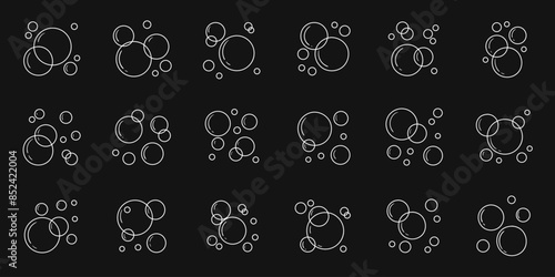 Set of soap bubbles icons in doodle style. Hand drawn vector illustration on white background