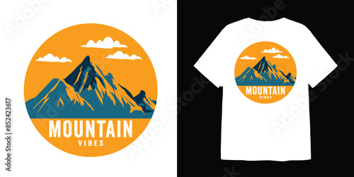 outdoor illustration with text mountain vibes for t shirt design