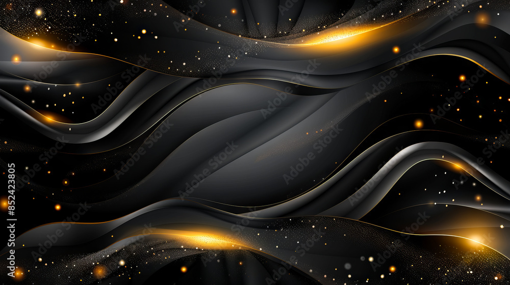 Black and gold abstract background with wavy lines. Black and gold abstract background with wavy lines.