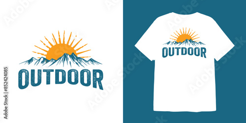 mountains illustration with text outdoor for t shirt design