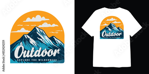outdoor illustration with text Explore the Wilderness for t shirt design