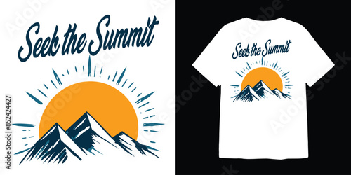 outdoor illustration with text Seek the Summit for t shirt design