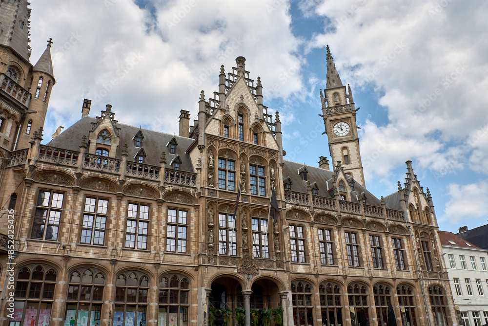 Fototapeta premium Old post office building with clock tower, Ghent, Belgium