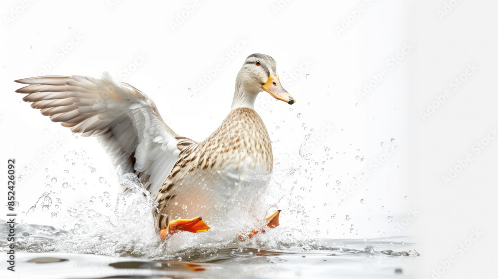 Elegant Wild Duck Paddling In Clear Pond On White Background Elegant Wild Duck Paddling In Clear Pond On White Background