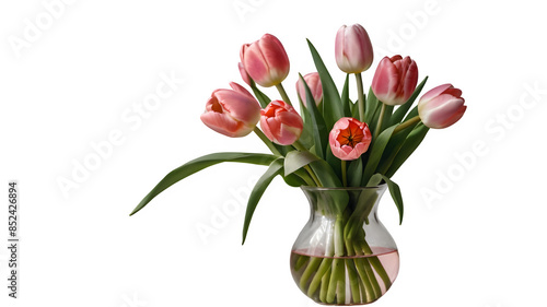 Wallpaper Mural bouquet of tulips. pink tulips in vase on isolated transparent or white backgroud, png
 Torontodigital.ca