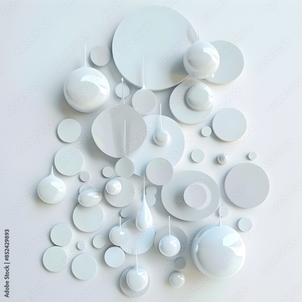 Abstract 3D Rendered Geometric Circles and Shapes on White Background Abstract 3D Rendered Geometric Circles and Shapes on White Background