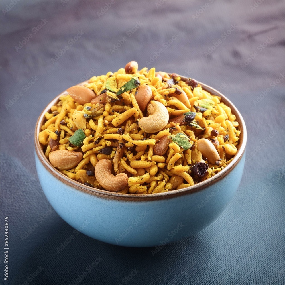 Indian street food mixture namkeen in bowl Indian street food mixture namkeen in bowl