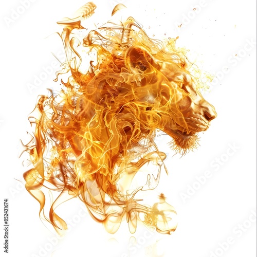 Dramatic Fiery Leaping Flames with Abstract Leo Themed Element on White Background