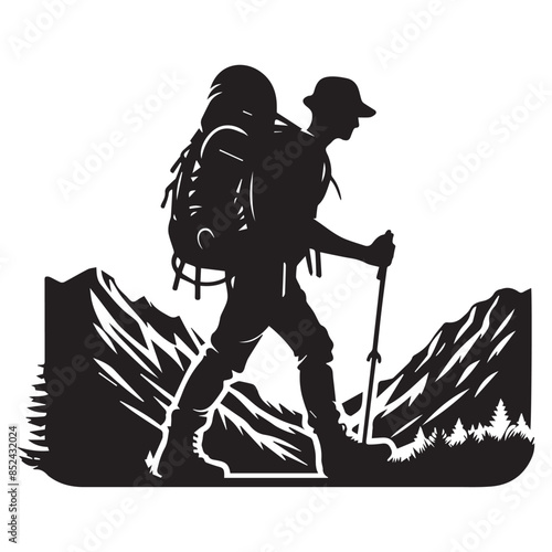 a cute vector silhouette illustration hiking 