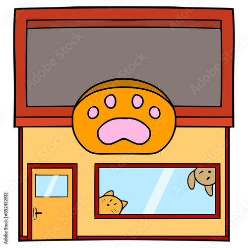 pet shop building illustration hand drawn isolated vector	
