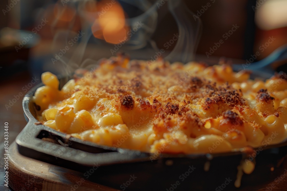 Delicious homemade baked macaroni and cheese cooked in a classic cast iron skillet Delicious homemade baked macaroni and cheese cooked in a classic cast iron skillet