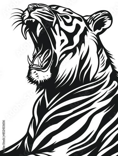 Wallpaper Mural A tiger with its mouth wide open, looking fierce and ready to attack Torontodigital.ca