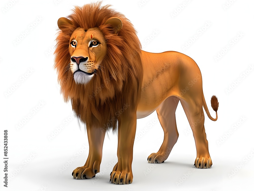 Obraz premium Majestic 3D Rendered Fire Element Lion,Isolated on White Background
