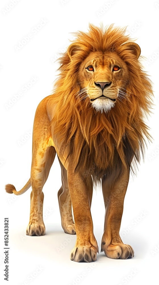 Obraz premium Majestic 3D Rendered Leo Fire Element Lion on Isolated White Background