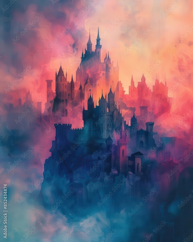 Medieval castle on a hill, fantasy landscape Medieval castle on a hill, fantasy landscape