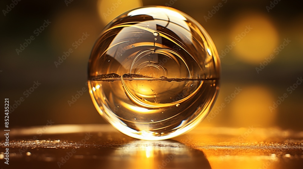 Abstract Art featuring a Glowing Glass Sphere with Golden Light Reflections Abstract Art featuring a Glowing Glass Sphere with Golden Light Reflections