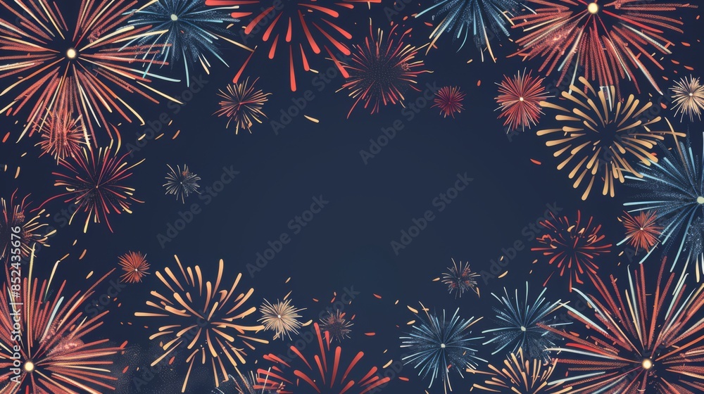 Fireworks Border on Black Background Fireworks Border on Black Background