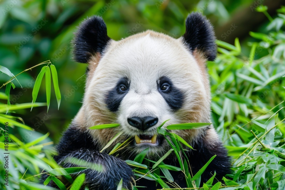 Captivating Panda Snacking on Bamboo. Wildlife Conservation concept Captivating Panda Snacking on Bamboo. Wildlife Conservation concept