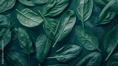 Fresh spinach leaves on a dark surface