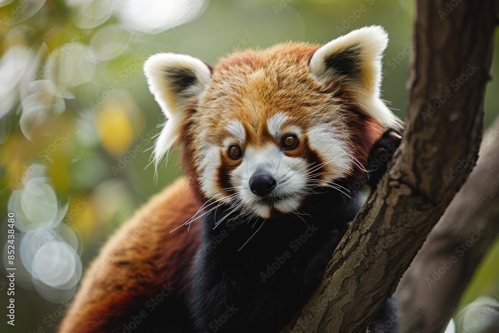 Cute Red Panda Explores Rich Biome Habitat. Wildlife and Conservation concept Cute Red Panda Explores Rich Biome Habitat. Wildlife and Conservation concept