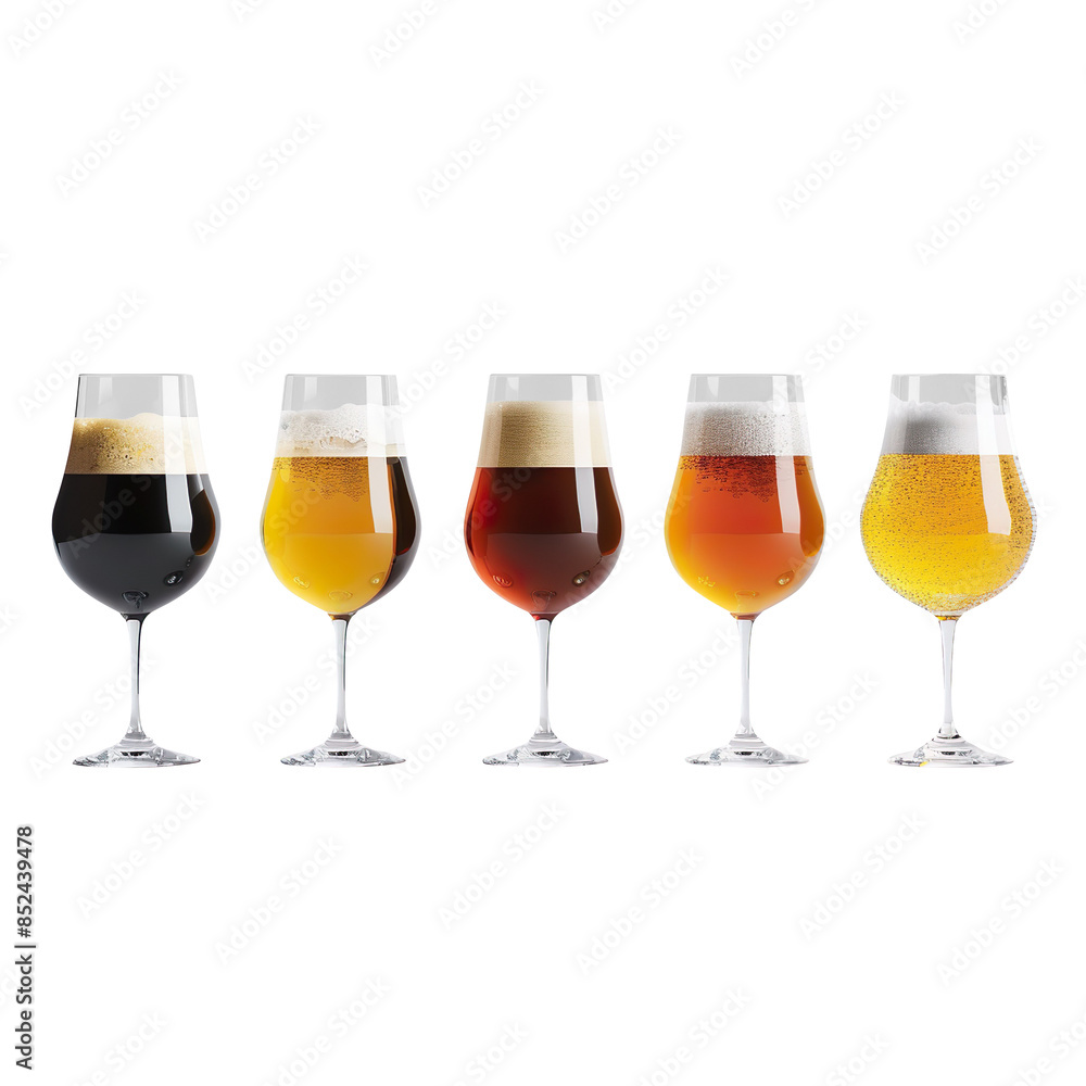 A set of different glasses of beer isolated on a transparent background A set of different glasses of beer isolated on a transparent background