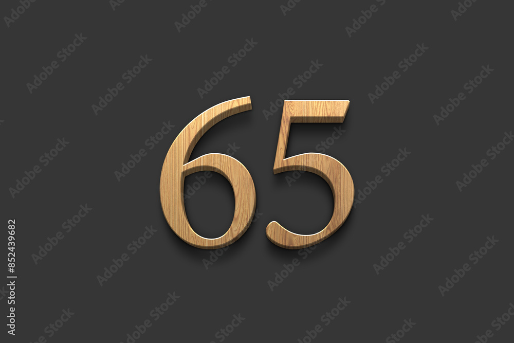 3D wooden logo of number 65 on dark grey background. 3D wooden logo of number 65 on dark grey background.