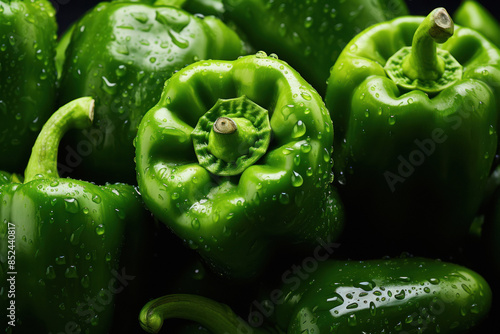 close up of bell peppers with water drops photo