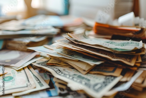 Basic Financial Organization. Cash and currency arrangement on table