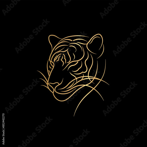 abstract gold tiger line art logo design photo